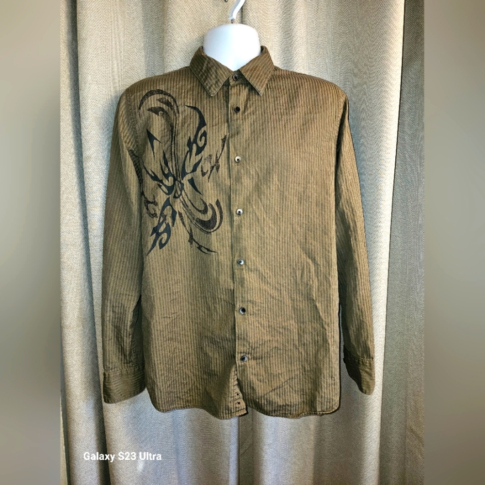 Calvin Klein modern fit size M. Brownish khaki 100% cotton long sleeve shirt GUC